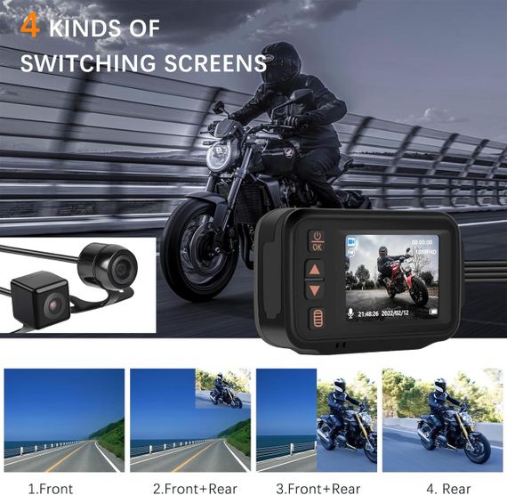 Відеореєстратор для мотоцикла водонепроникний 2 камери передня та задня, нічне бачення, G-Sensor, DVR з 32GB картою, мото камера | Зображення 5