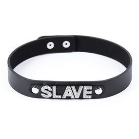 Ошейник с надписью SLAVE из страз DS Fetish, кожзам, черный Sex Aura