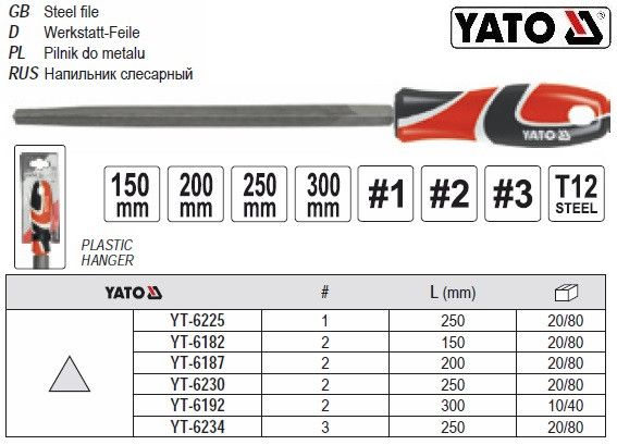 Напилок по металу трикутний l=250 мм №1 YATO-6225