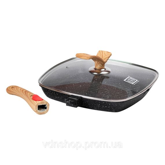 Алюмінієва сковорода-гриль 28 см зі скляною кришкою, квадратна, чорна MGC HP-4-462B | Зображення 3