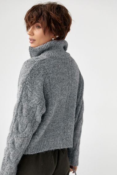 Теплий кардиган в косички на блискавці - сірий цвет, ONE SIZE (є розміри) | Зображення 1