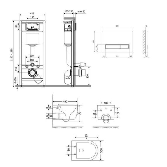 Готове рішення Qtap для ванної кімнати: підвісний унітаз Taurus Ultra Quiet 485×360×350 + комплект інсталяції Nest 4 в 1 | Зображення 1