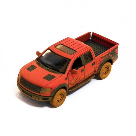 Дитяча модель машинки пікап Ford F-150 SVT Raptor-Supercrew Muddy Kinsmart KT5365WY інерційна, 1:46  Red