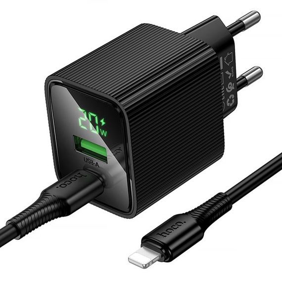 МЗП Hoco CS83A Excellent with digital display PD20W+QC3.0 (1USB-A/1C) + кабель Type-C to Lightning Black | Зображення 3