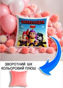 Подушка плюшева Мерч Крафт Дизайн з принтом brawl stars імя Олександра рожевий плюш квадратна 33х33 см