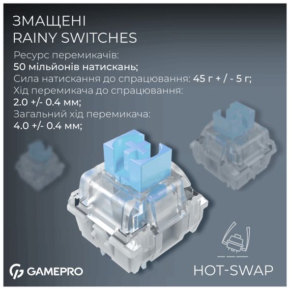 Клавіатура GamePro Asgard Valhalla Pro MK160B-D-Pro Rainy Switch Wireless/Bluetooth/USB UA Black (MK160B-D-Pro) | Зображення 7