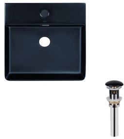 Комплект Qtap Nando LT: Раковина підвісна прямокутна 500х420х130 мм Matt Black + Донний клапан PU03O (QT12112173SMBMBN47322)