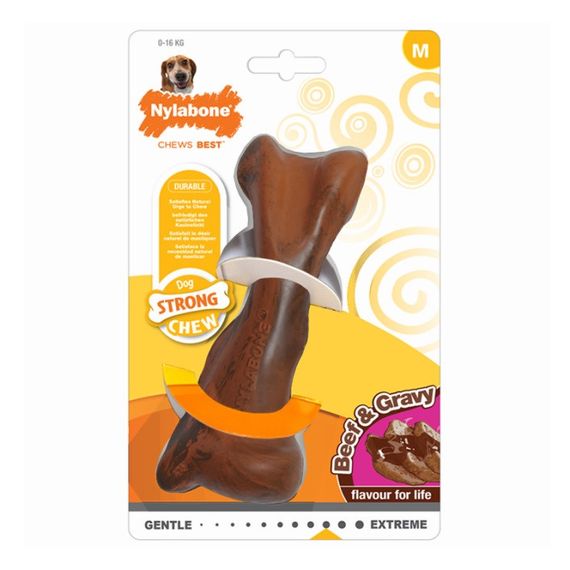 Іграшка для собак зі смаком яловичини Nylabone Strong Chew Rubber Bone Beef With Gravy, 16 см | Зображення 1