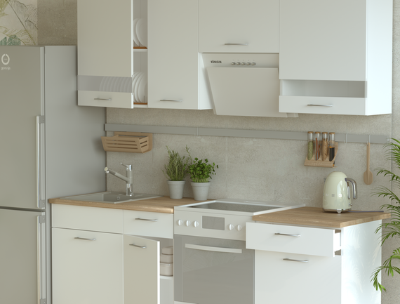 Кухня Лея Doros Білий гладкий / Сонома ДСП / вставки скло 220х60х250 (80359337) | Зображення 2