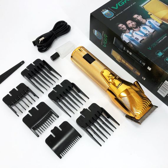 Акумуляторна машинка для стрижки волосся VGR V-280 з дисплеєм та насадками якісна. Колір: золотий | Зображення 3