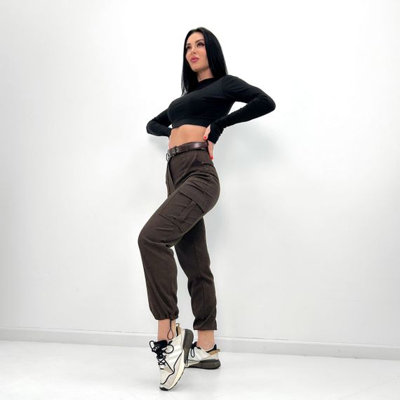 Женские вельветовые брюки карго с накладными карманами GF01710 цвет коричневый, размер 50/52 | Зображення 4