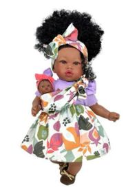 Іспанська Велика Лялька Інтерактивна Мулатка з Пупсом Вінілова Звукова Дівчинка Марія з Волоссям у Коробці Nines d`Onil 45 см