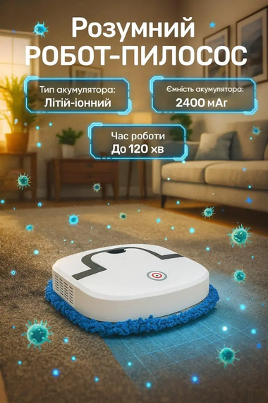 Моющий робот-пылесос для дома SmartBot 2400 мАч/Автоматический робот пылесос, влажная/сухая уборка | Зображення 1