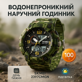 Протиударний військовий чоловічий годинник SKMEI 2397CMGN, Водонепроникний годинник PF-34