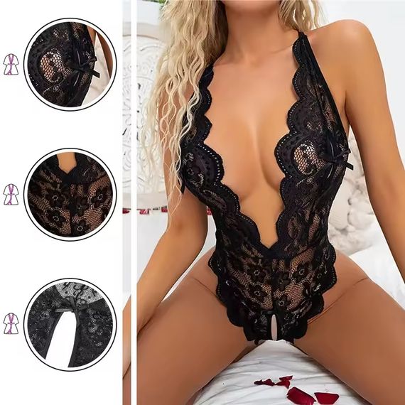 Сексуальне чорне боді з глибоким v-вирізом та відкритою спиною, L | Зображення 6