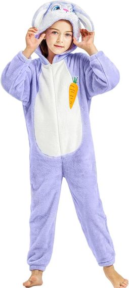 Піжама кігурумі зайчик кролик лавандовий для дівчинки IKALI, костюм для дому з вушками та капюшоном, 4-6 років