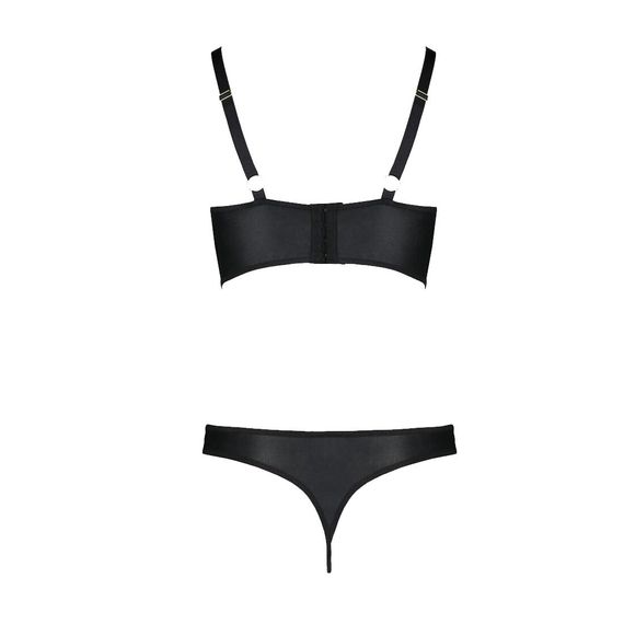 Комплект з екошкіри Passion MALWIA BIKINI 4XL/5XL black, з люверсами та ремінцями, бра, трусики | Зображення 3