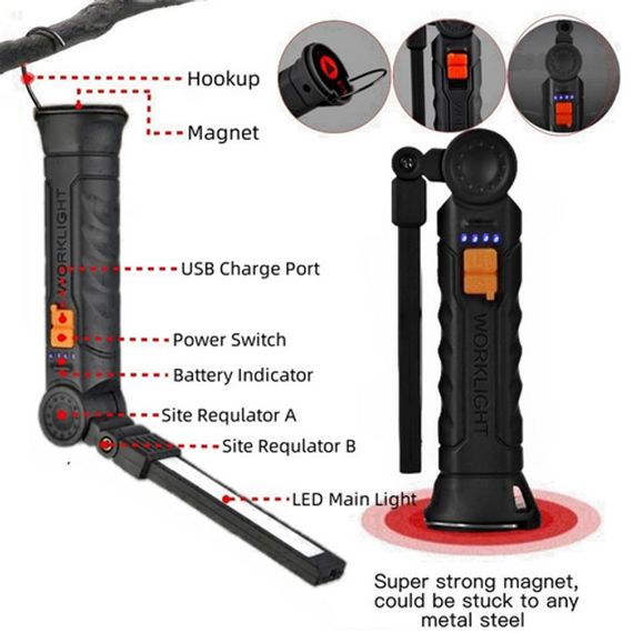 Ліхтар поворотний Worklight G51-LED-COB з магнітом та гаком, Кемпінговий складаний ліхтар | Зображення 3