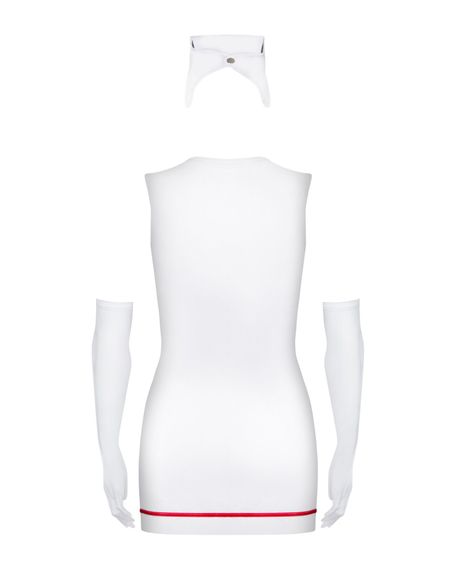 Еротичний костюм медсестри Obsessive Emergency dress S/M, white, сукня, стринги, рукавички, чепчик, стетоскоп | Зображення 2