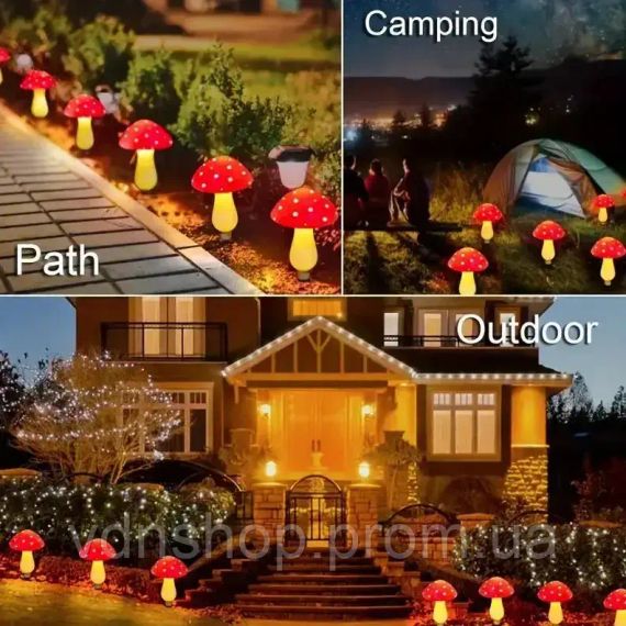 Декоративна гірлянда «Мухомори» із сонячною батареєю, 8 режимів свічення 6 шт | Зображення 2