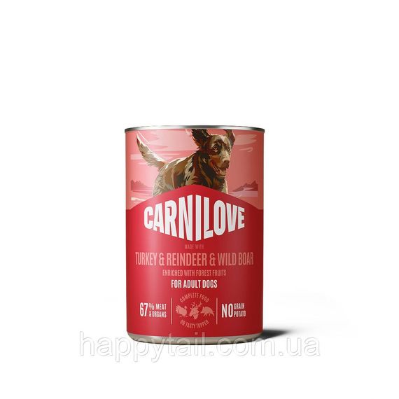 Влажный корм для собак Carnilove Dog Turkey, Reindeer & Wildboar с индейкой, олениной и кабаном паштет 400 г