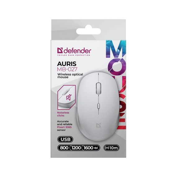 Мишка Defender Auris MB-027 Silent Wireless White (52028) | Зображення 5