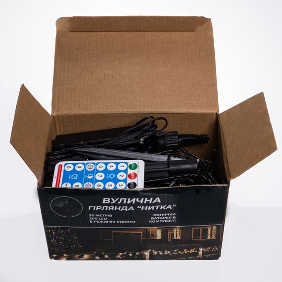 Новорічна гірлянда вулична 30 м 300 LED з сонячною батареєю чорний провід Жовтий SB300L30MBY | Зображення 3