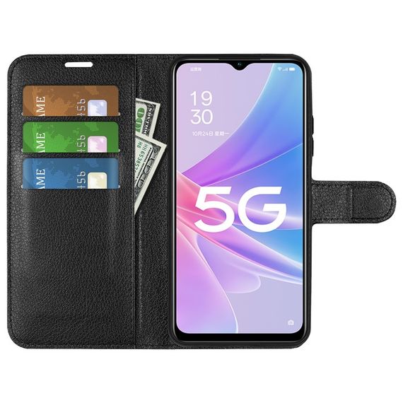 Чохол книжка з кишенями для карт на Oppo A38 колір Чорний | Зображення 1