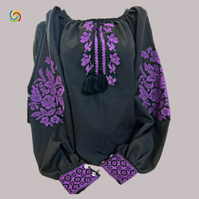 Рубашка Украинская вышиванка  32396 цвет чёрный размер XXXL