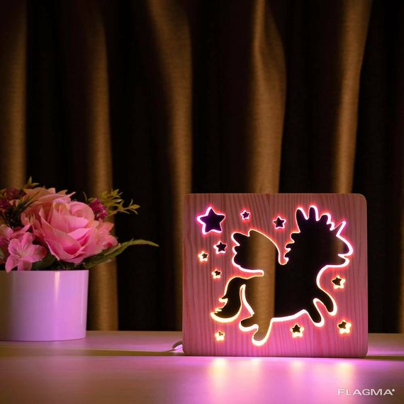 Светильник ночник ArtEco Light из дерева LED " единорог" с пультом и... | Зображення 2