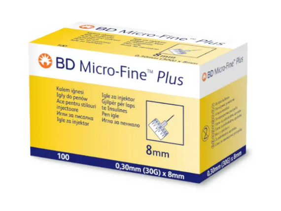 Голки БД мікро файн плюс, BD micro-fine plus, розмір 0,30 x 8 мм, 100 шт | Зображення 1
