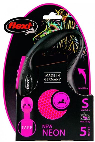 Повідець рулетка для собак FLEXI New Neon S (5 m - 15 kg) чорно-розовий | Зображення 1
