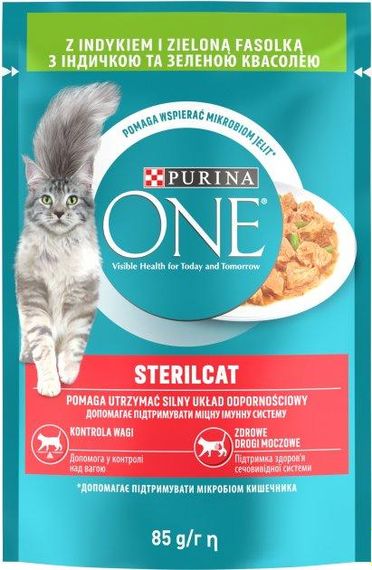 Вологий корм Purina One Sterilcat для стерилізованих кішок з індичкою та зеленою квасолею 48шт*85г