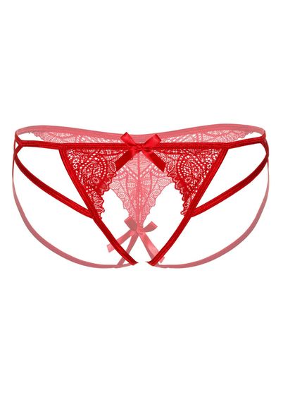 Мереживні трусики з бантиком та відкритою інтимною зоною Naomi Daring Intimates, червоні, S/M | Зображення 3