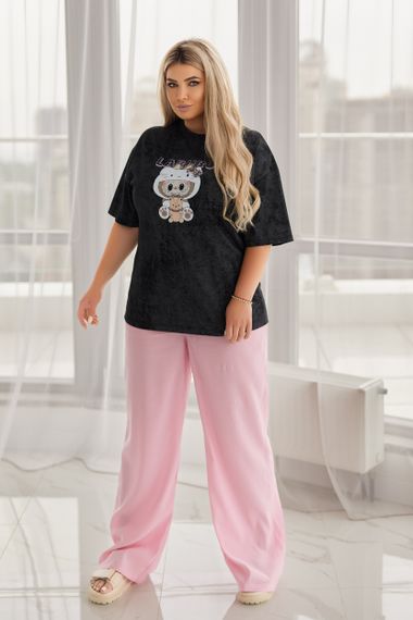 Женская свободная футболка Labubu варенка тай дай цвет черный, размер 46/48, GF05256 | Зображення 1