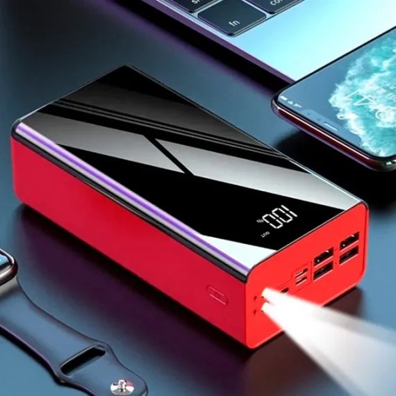 Мощный повербанк с фонариком и LED-дисплеем 50000 mAh (2xUSB, microUSB, Type-C), Power Bank Красный | Зображення 1