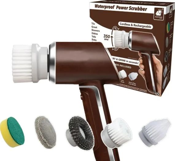 Бездротова електрична щітка для прибирання та миття посуду з 5 змінними насадками, USB заряджання