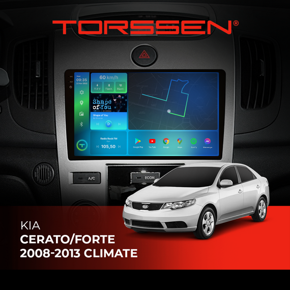Штатна магнітола Torssen 2K Kia Cerato/Forte 08-13 F96128 4G Carplay climate