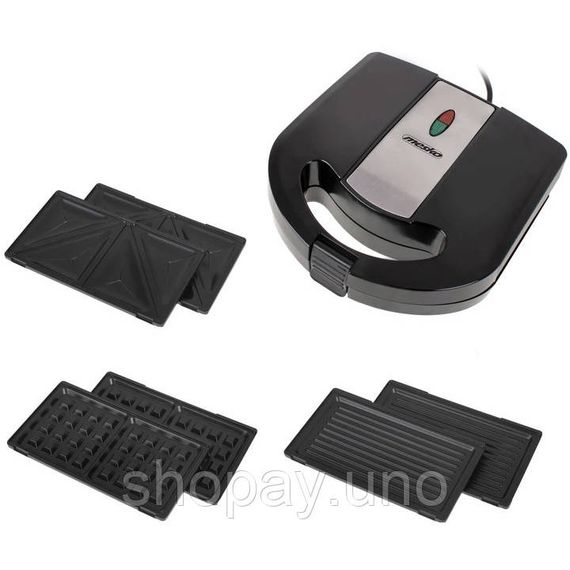 Двухсторонний контактный гриль для дома Mesko MS 3045 1000Вт, Мультипекарь со съемными пластинами QW-77 | Зображення 1