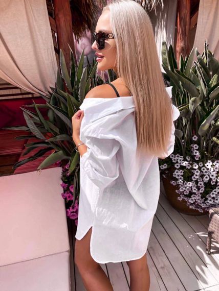 Женская тонкая летняя пляжная рубашка с длинным рукавом LK10151 размер 48/50 цвет белый | Зображення 3