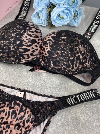 Женский Комплект Victoria`s Secret, комплект со стразами и кружевом , Женский комплект Виктория Сикрет - Новинка 2026 80C, Леопардовый | Зображення 2