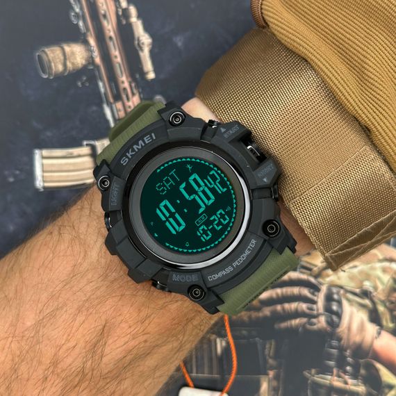 Чоловічий годинник Skmei 1356AG Army Green + Compass | Зображення 4