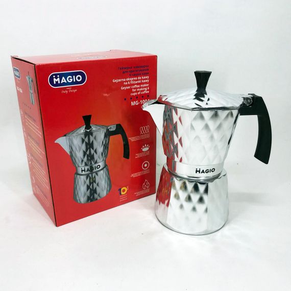 Гейзерна кавоварка Magio MG-1004 300 мл, гейзерна турка для кави, гейзерна кавоварка з нержавіючої сталі | Зображення 6