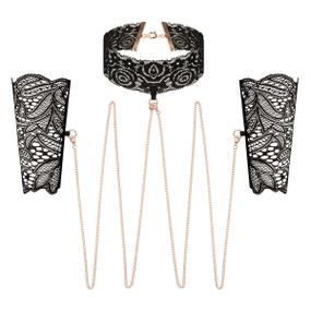Мереживні наручники та комір Rosy Gold — Lace Cuffs and Collar — Black Sex Aura