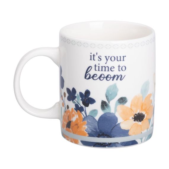 Кружка фарфоровая с цветочным принтом 400 (мл) для чая и кофе Белая RX-N240139W