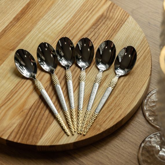 Набір столових ложок 6 штук з нержавіючої сталі ложки столові 21 см Срібло з золотом HP-20-37 | Зображення 3