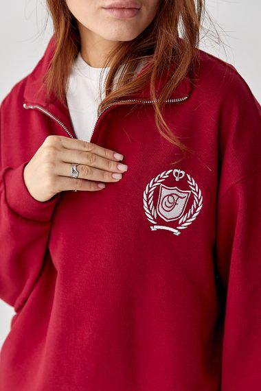 Вільний спортивний костюм зі світшотом на блискавці та прямими штанами - темно-червоний цвет, ONE SIZE (є розміри) | Зображення 3