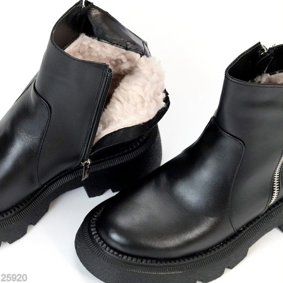 Модные черные зимние ботинки берцы на молнии натуральная кожа | Зображення 8