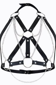 Портупея с цепочками Art of Sex Aiden Leather harness Черная XS/S/M