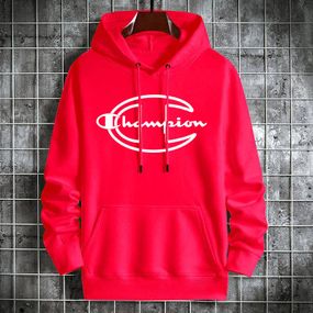 Мужской теплый худи на флисе с принтом OC2234 цвет красный, размер S